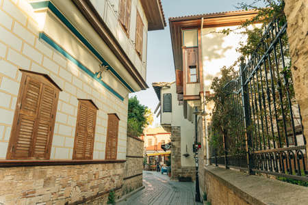 Beautiful street in Kaleici with boutique shops at sunset, tourist popular destination in Turkey - Dec, 2021. High quality photoのeditorial素材