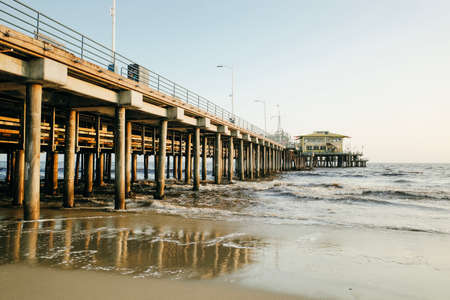 people near Santa Monica pier at sunset, Los Angeles, usa - Apr, 2022. High quality photoの写真素材