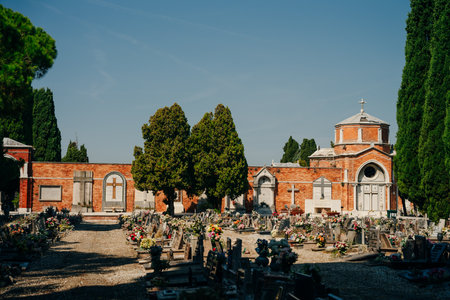 Venice, Italy - Sep, 2021: Architecture inside Cimitero di San Michele, Venice. high quality photoのeditorial素材