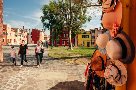 Burano, Italy - Nov, 2021 View of the colorful Venetian houses along the canal. High quality photoのeditorial素材