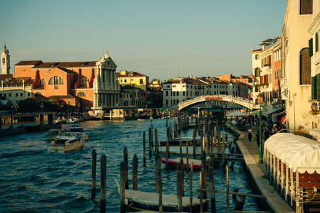 Italy - nov, 2021. The cityscape and architecture of Venice. Urban canal and boats on it. high quality photoのeditorial素材