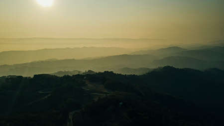 Sunset views of the south San Francisco bay area and hills from the top of Mt Hamiltonの写真素材