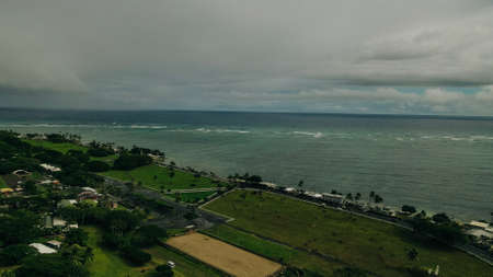 China Mans Hat. Aerial panorama of the island Mokolii of the East Coast of Oahuの写真素材