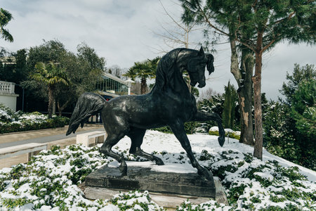 Istanbul, Turkey - December 2021: Famous horse sculpture in the garden of Sakip Sabanci Museum atli kosk in Emirgan. high quality photoのeditorial素材