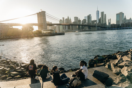 Brooklyn bridge view to Downtown Manhattan, New York, United States. 03.07.2022の写真素材