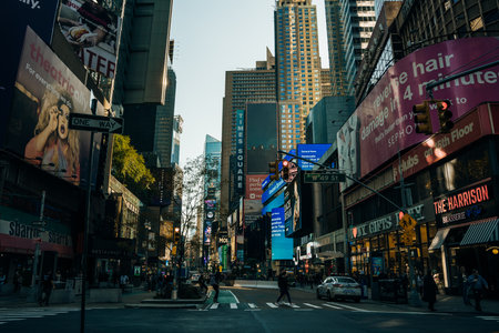 Famous Times Square landmark in New York downtown with mock up billboards for advertising and commercial information content. high quality photoのeditorial素材