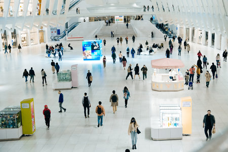New York City, USA - Oct, 2022: People shopping in Westfield World Trade Center in Manhattan. high quality photoのeditorial素材