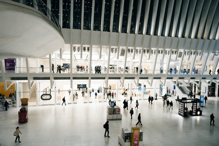 New York City, USA - Oct, 2022: People shopping in Westfield World Trade Center in Manhattan. high...