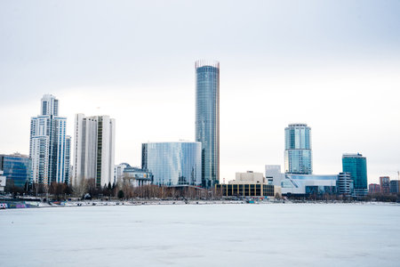 VIEW OF WINTER YEKATERINBURG FROM THE RIVER - Dec 2022. High quality photoのeditorial素材