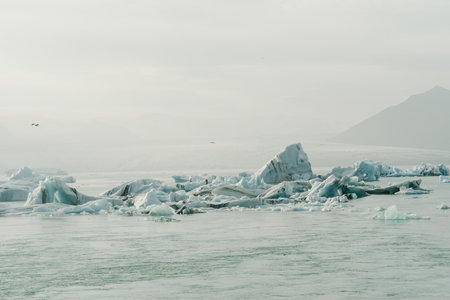 Jokulsarlon Glacier Lagoon and the Diamond Beach Located in Vatnajokull National Park in the south...