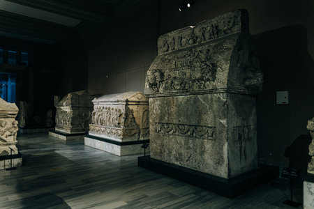 Istanbul, Turkey - October 2022: Sarcophagus in Istanbul Archaeological Museums. high quality photo