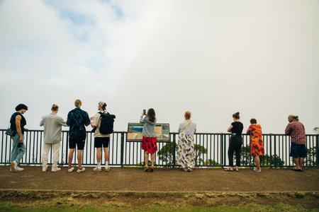 Canyon Lookout is a poplar area for visitors to Kauais colorful canyon. kauai, hawaii - sep 2022