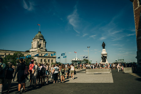 QUEBEC CITY, CANADA - SEP 2022 Old street in downtown. high quality photoのeditorial素材