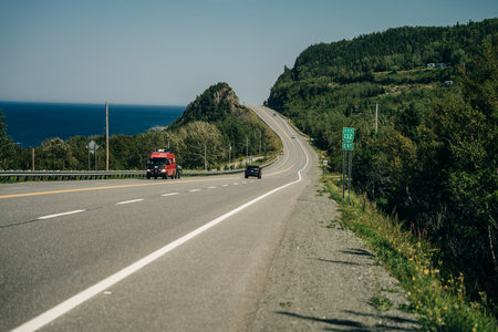 Highway along St. Lawrence river shore in Quebec. high quality photoのeditorial素材