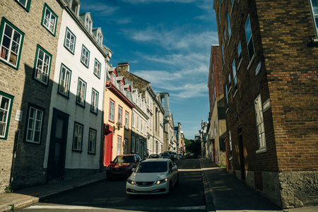 QUEBEC CITY, CANADA - SEP 2022 Old street in downtown. high quality photoのeditorial素材