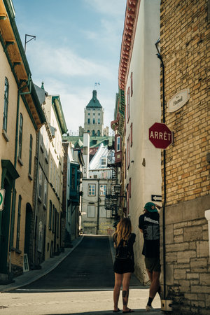 QUEBEC CITY, CANADA - SEP 2022 Old street in downtown. high quality photoのeditorial素材