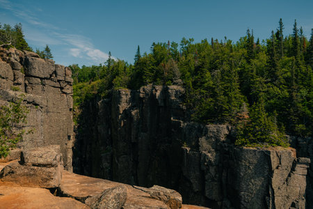 Elevator rock formations at the top of the sleeping giant in Sleeping Giant Provincial Park, Northern Ontarioの写真素材
