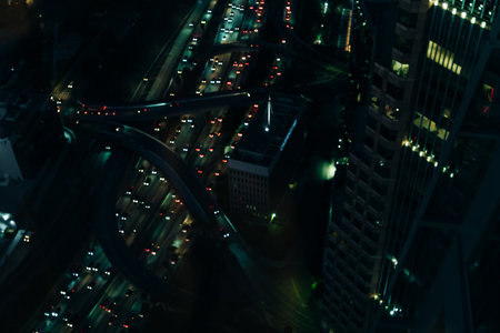 night view of los angeles from a skyscraper in downtown. high quality photo