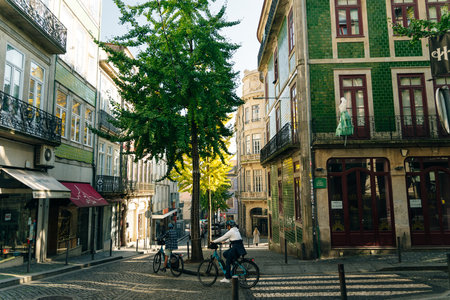Old porto street in a beautiful summer day. Portugal - Dec, 2022. High quality photoのeditorial素材