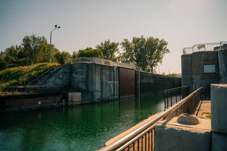 Sault Ste. Marie, ON, Canada-June 30, 2022 Historical building on the waterfront of the Soo Locks. . high quality photoのeditorial素材