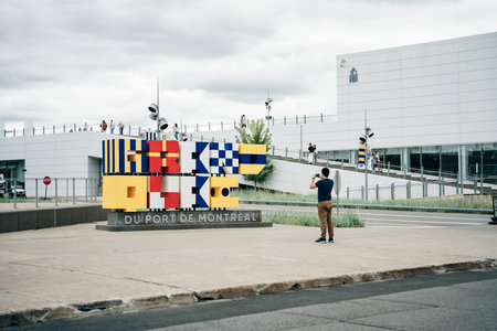 Montreal, Canada - June, 2022 Grand quay sign of the port of Montreal in old port. high quality photoのeditorial素材