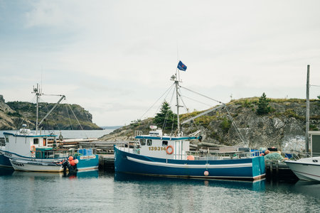Brigus, Newfoundland, Canada: Small fishing village on a calm, gray day. high quality photoのeditorial素材
