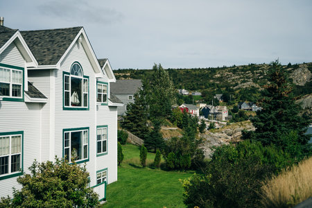 Brigus, Newfoundland, Canada: Small fishing village on a calm, gray day. high quality photoのeditorial素材