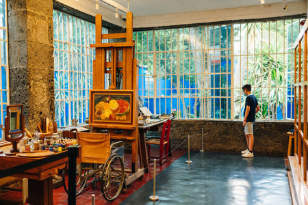 MEXICO CITY,MEXICO - april 2023 Frida Kahlo painting utensils at the Frida Kahlo Museum. high quality photoのeditorial素材