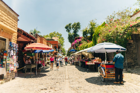 Colorful street in Tepoztlan, Morelos, mexico - april 2023. High quality photoのeditorial素材
