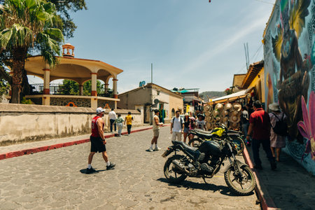 Colorful street in Tepoztlan, Morelos, mexico - april 2023. High quality photoのeditorial素材