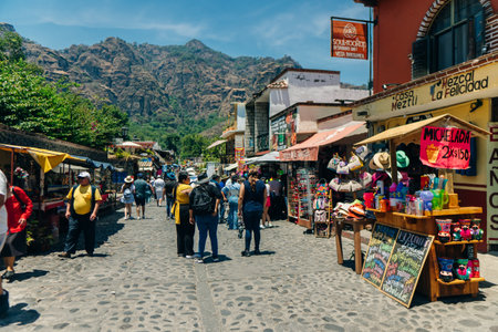Colorful street in Tepoztlan, Morelos, mexico - april 2023. High quality photoのeditorial素材