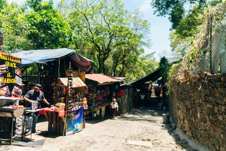 Colorful street in Tepoztlan, Morelos, mexico - april 2023. High quality photoのeditorial素材