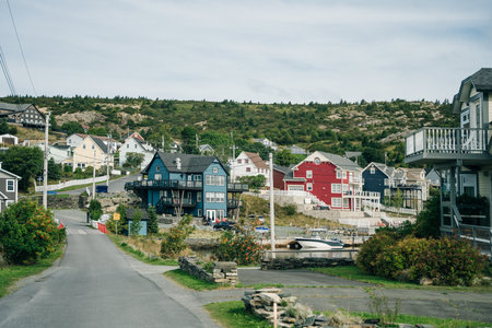 Brigus, Newfoundland, Canada: Small fishing village on a calm, gray day. high quality photoのeditorial素材
