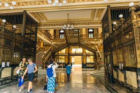 MEXICO CITY, MEXICO - may 2023 Central Post Office Palacio del Correo Mexico internal hall. high quality photoのeditorial素材