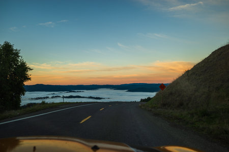 road in the mountains in northern california at dawn. high quality photoの写真素材