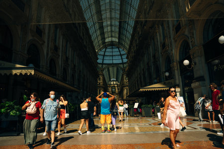 Milan, Italy - June 2022 Famous Galleria Vittorio Emanuele II on Piazza del Duomo. high quality photoのeditorial素材