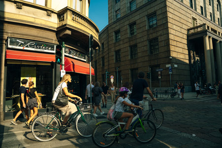 cyclists on the street in milan, italy - may 2023. High quality photoのeditorial素材