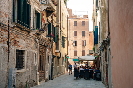 Venice, Italy - may 2023 The facade of the old colored houses of Venice, Italy. high quality photoのeditorial素材
