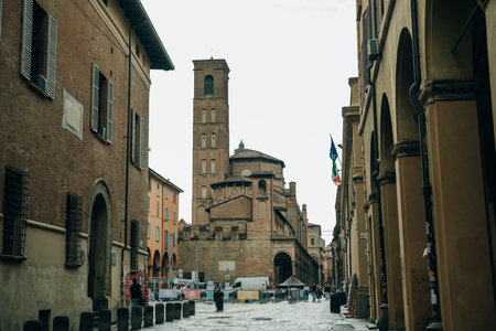 Vintage brick church with a dome and a bell in the historic Italian city of Florence - May 2023. High quality photoのeditorial素材