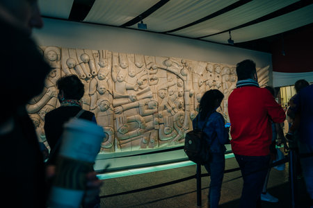 DRUMHELLER, ALBERTA, CANADA - may 2023 Visitors at the front entrance of the Royal Tyrrell Museum of Palaeontology in Alberta. high quality photoのeditorial素材