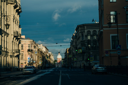 empty nevsky prospect in the morning. Saint-Petersburg, Russia. high quality photo
