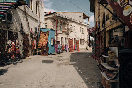 Goreme, Turkey - March 2023 Street with old houses and cave hotels in Goreme, Cappadocia, Turkey. high quality photoのeditorial素材