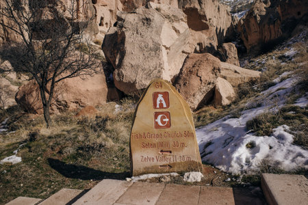 Cave town and rock formations in Zelve Valley, Cappadocia, Turkey - feb 2023. High quality photoのeditorial素材