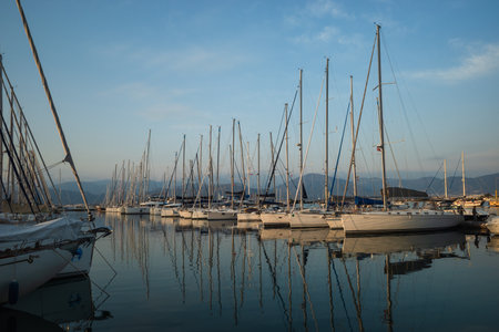 Yachts and boats in Fethiye Ece Marina, Mugla province, Turkey - May 2023. High quality photoのeditorial素材