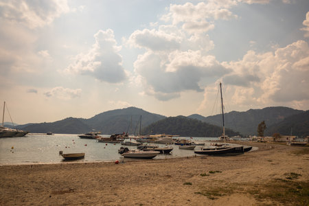 Gocek City Center Drone Photo, Gocek Mugla, Turkey. high quality photoのeditorial素材
