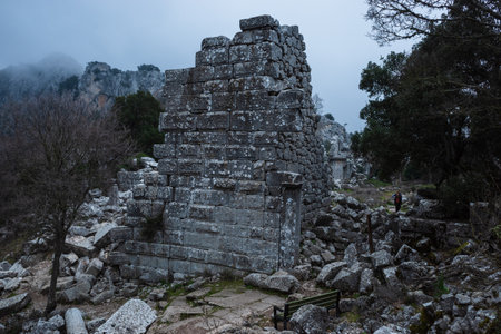 Ruined gymnasium and baths building in Termessos. Ruined ancient city in Antalya province, Turkey. high quality photoの写真素材