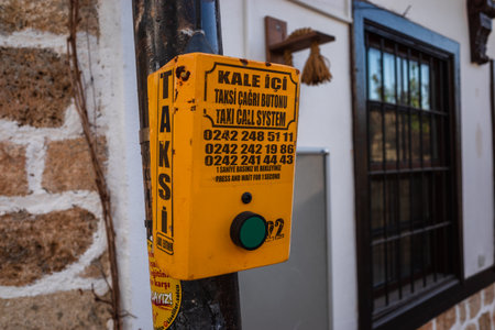 Antalya, Turkey - may 2023 Taxi call button in outside street of Antalya. high quality photoのeditorial素材