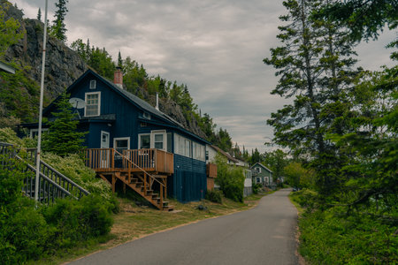 A cottage on the beach, Silver Islet, Ontario - May 2023. High quality photoのeditorial素材