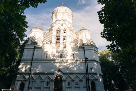 White orthodox ancient Church of the Beheading of John the Baptist in Dyakovo, Kolomenskoye, Moscow - May 2023. High quality photoのeditorial素材