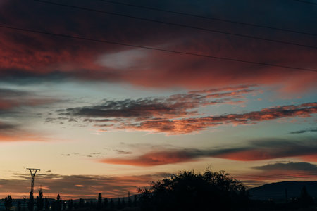 Communication tower on silhouette sky on sunset background of nature. high quality photo